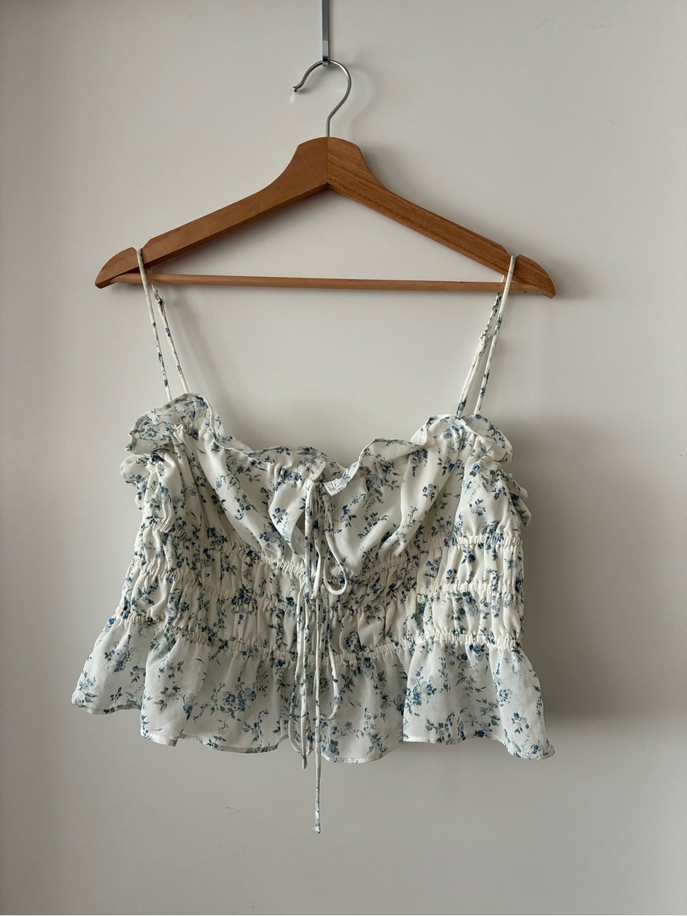 Dynamite White Camisole with Blue Floral Print
